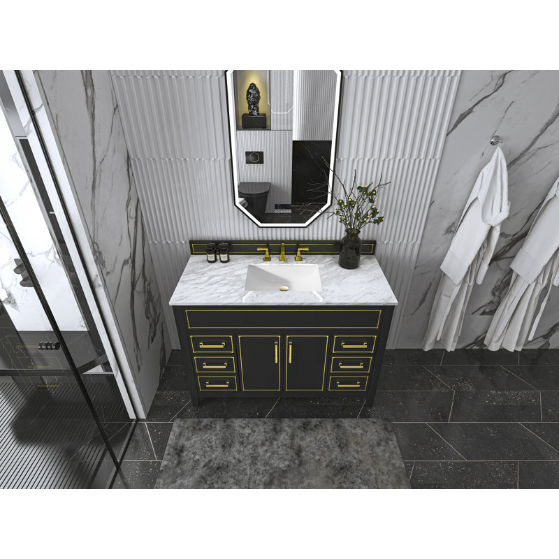 Aspen 48'' W Vanity, Black Onyx, Gold