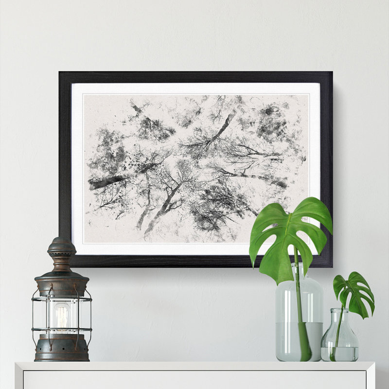 Vaulted Tree Branches Watercolour - Framed Print, 45cm H x 63cm W x 2cm D, Black