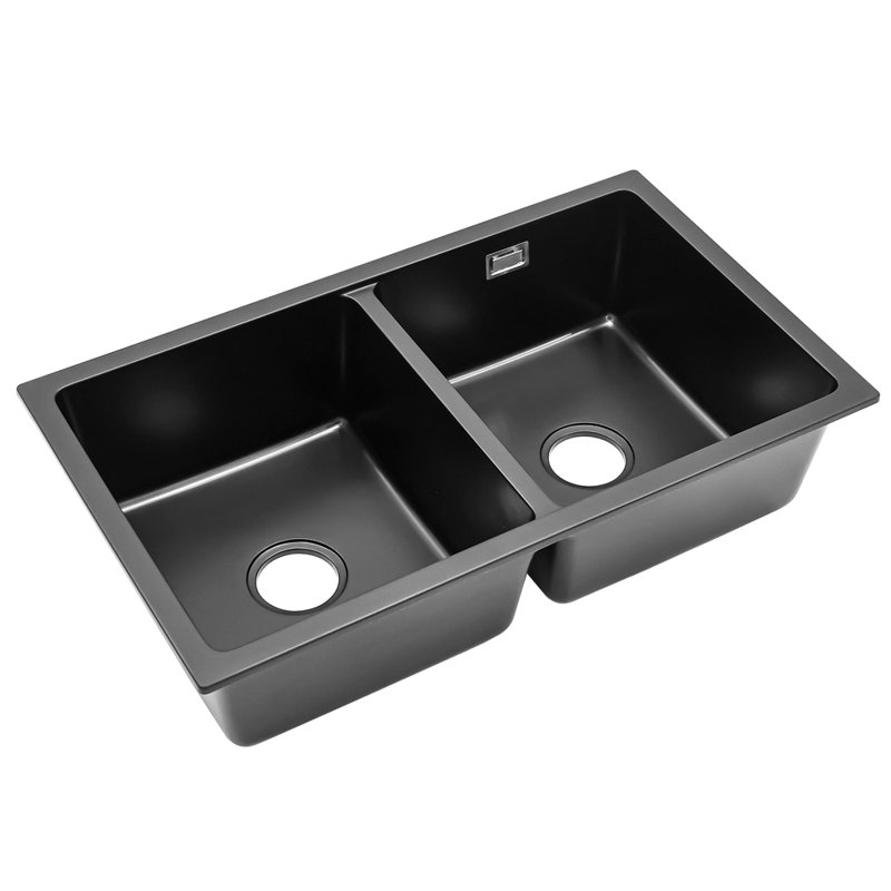 Belfry Kitchen Wetherill 480mm W Double Bowl Quartz Kitchen Sink