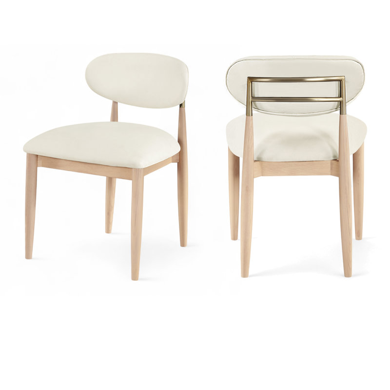 Eligah Performance Fabric Upholstered Dining Side Chair, Stained Natural / Brushed Brass, Cognac