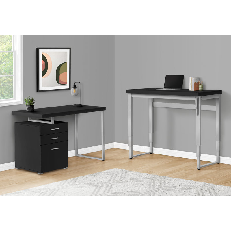 Bureau d'ordinateur à hauteur réglable avec pieds en métal Lovy H 29,25 po x l 46,98 po x P 23,56 po Lovy, Noir / argenté