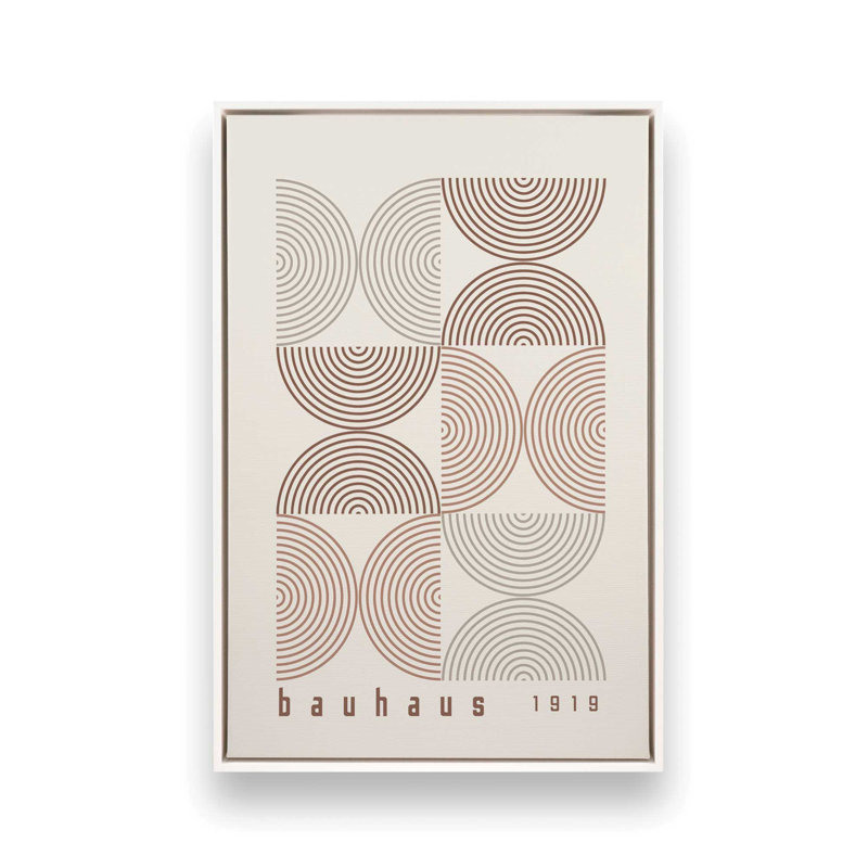 Affiche de composition Bauhaus, H 30,75 po x l 20,75 po, Beige/brun, Cadre flottant blanc opaque