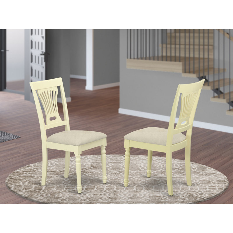 Plainville Kitchen Dining Chairs - Linen Fabric Solid Wood Chairs, Set of 2, Buttermilk & Cherry, Buttermilk
