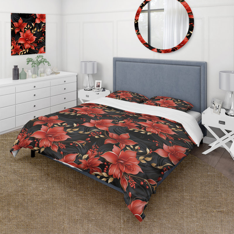 Ensemble de housse de couette Red & Balck Gloden Hollywood Glam, Housse de couette pour très grand lit et 2 très