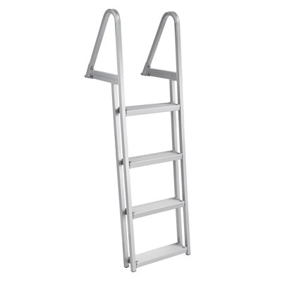 Heavy-Duty 5-Step Aluminum Tailgate Ladder – 350 lbs Load – Turn Over-Up Removable Steps – Non-Slip Treads – Anti-Corrosion Powder Coating – For Pontoon, Lake, Marine – Straight Ladder, Level 5