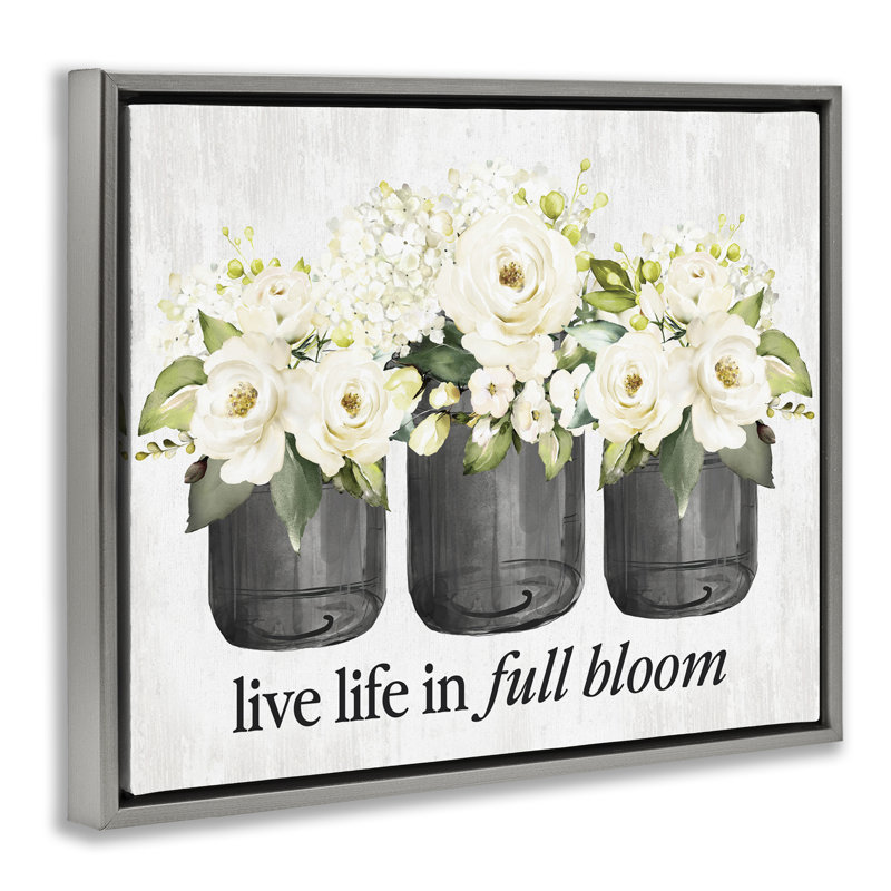 Cadre flottant rustique Life In Full Bloom, design avec lettres et doublure, H 17 po x l 21 po, Cadre flottant gris lustré
