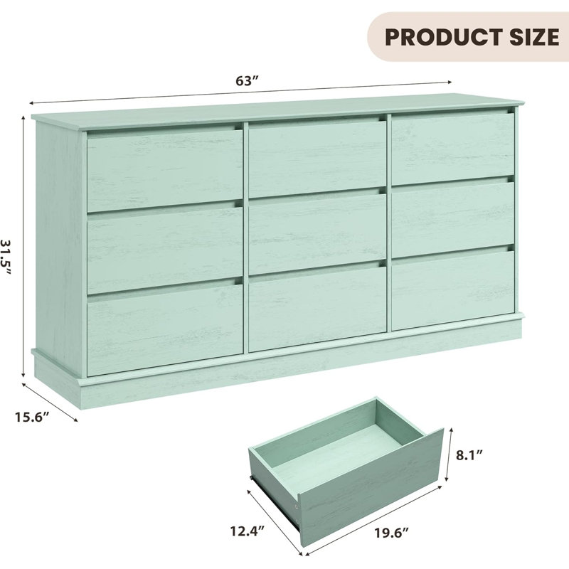 Drawer Dressers for Bedroom, Chest of Drawers with Deep Drawers, Large Dresser for Closet with Wide Top, Green
