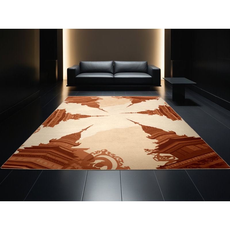 Machine Washable Parez Chiang Mai Temples Global Inspired Oriental Rug in Beige – Beige Binding, 8x10