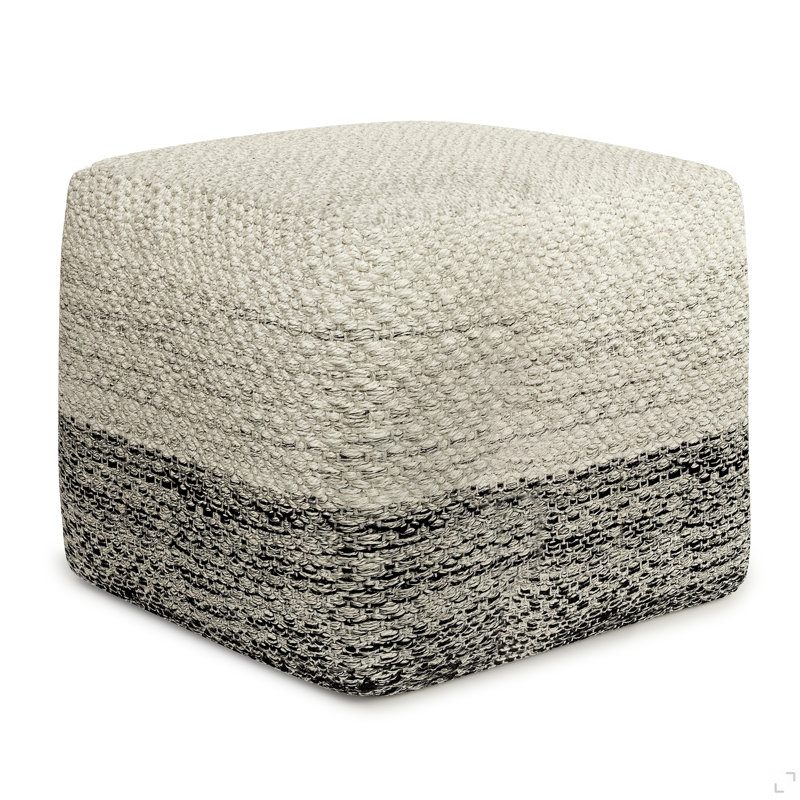 18 Inch Wide Square Pouf In Grey And White PET Polyester