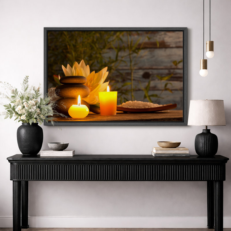 Impression sur toile, pierres Zen Zen, H 16 po x l 24 po, Cadre flottant noir