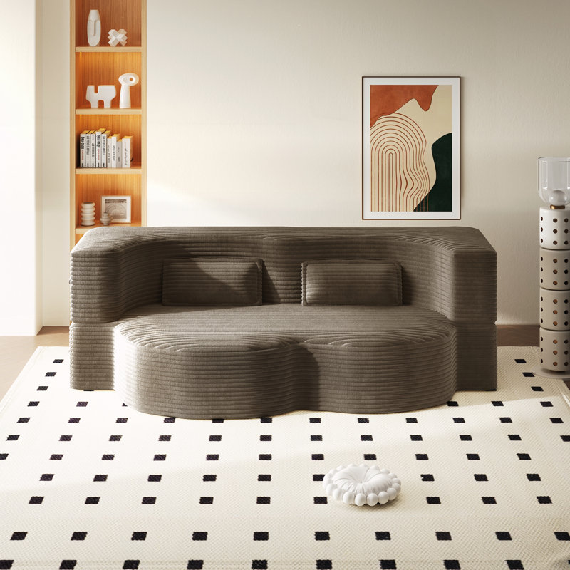 Canapé moderne avec 2 coussins, Velours côtelé café