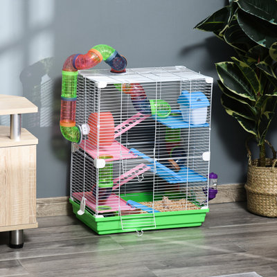 Metal 18 - Inch 5 Tier Cage For Hamsters And , Featuring Tubes, Tunnels, Portable Handle, Water Bottle, Food Dish, Exercise Wheel, Comfortable Well Aerated Configuration, Assembly Needed Hamster