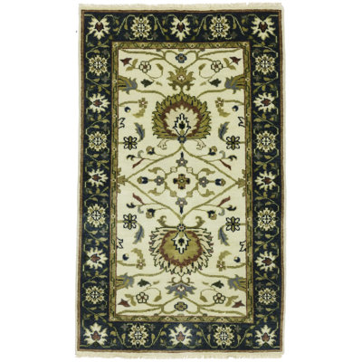 Tapis crème en laine noué à la main floral 3 pi x 5 pi 1 po Floral