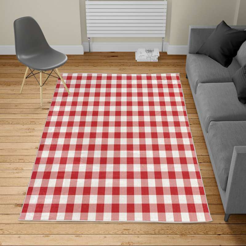Tapis rouge / blanc Chekered, Rectangle, de 3 pi 11 po x 5 pi 10 po