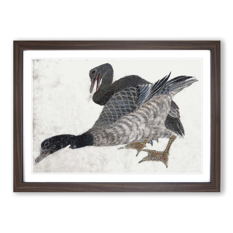 Two Ducks by Katsushika Hokusai - Picture Frame Painting Print, 27cm H x 36cm W x 2cm D, Walnut Framed