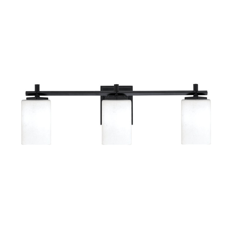 Barre d'éclairage de salle de bain 3 lumières Mariko avec verre mousseline 4 po, H 8,5 po x l 25 po x P 6,25 po, Noir mat