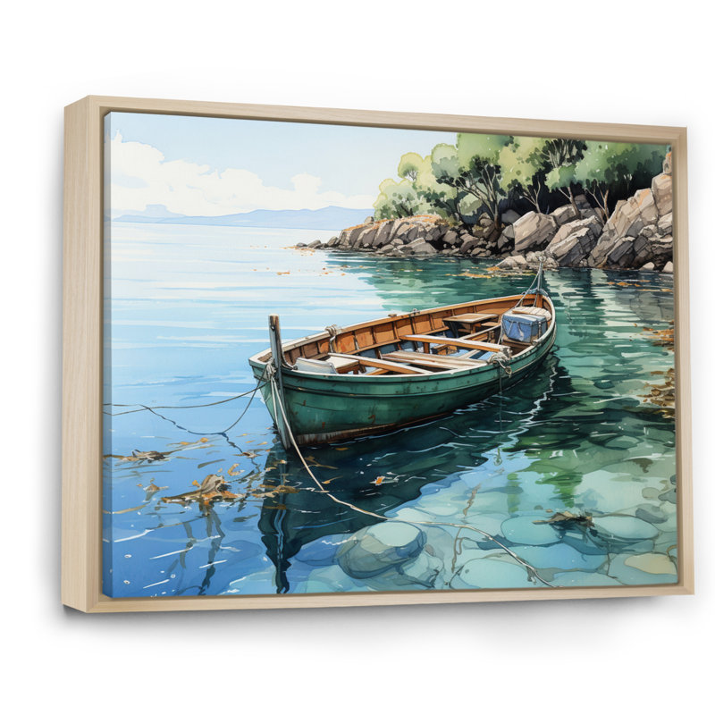 Bateau ancré IV sur toile, H 30 po x l 40 po x P 1,5 po, Cadre naturel flottant