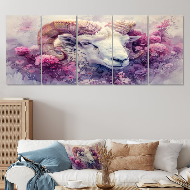«Mauve et blanc» Astrologie du Bélier - Astronomie du Bélier, ensemble d'art mural sur toile, H 28 po x l 60 po