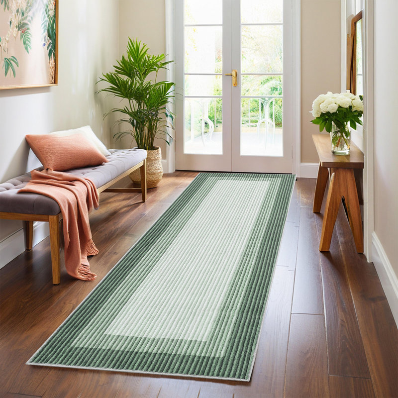 Modern Striped Bordered Printed (Not Woven)Rugs for Living Room Bedroom Decor Washable Low Pile Laundry Runner Rug Simple Neutral Carpet for Office Home Decor