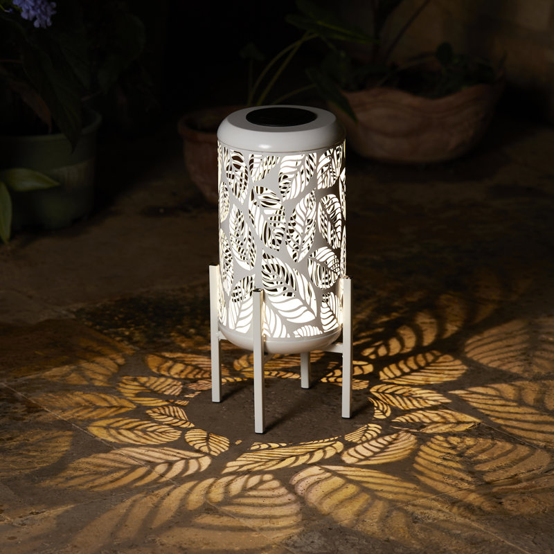 White Metal Cylinder Boho-Chic Solar Powered LED Lantern Set