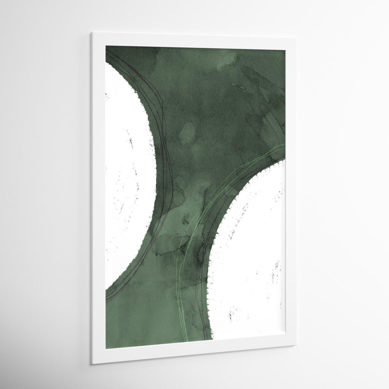 "Green Moon" by Oliver Gal Abstract Floater Framed Canvas Painting Print , White, 47" H x 32" W x 0.5" D