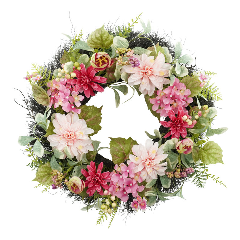 Couronne de dahlia rose et hortensia rose