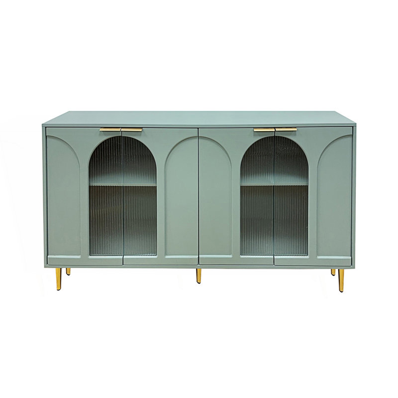 Armoire décorative avec 4 portes en verre, buffet Buffet, armoire de rangement, Menthe