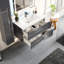 Meuble-lavabo bleu l 24 po x P 22 po avec plateau en marbre de Carrare Minnich-1817564598