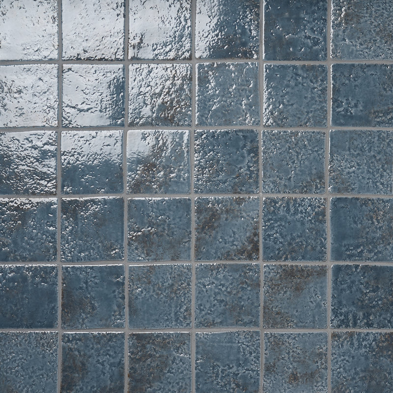 Greta 5x5 Glossy Textured Porcelain Tile, Midnight Blue