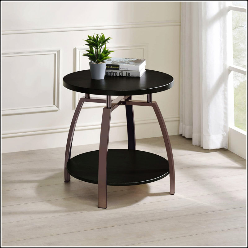 Table de bout contemporaine en nickel foncé et gris foncé avec tablette centrale, parfaite pour la vie moderne et la décoration