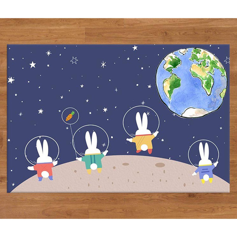 Tapis bleu en polyester tissé à la machine Golub, Rectangle 4 pi 4 po x 6 pi 3 po