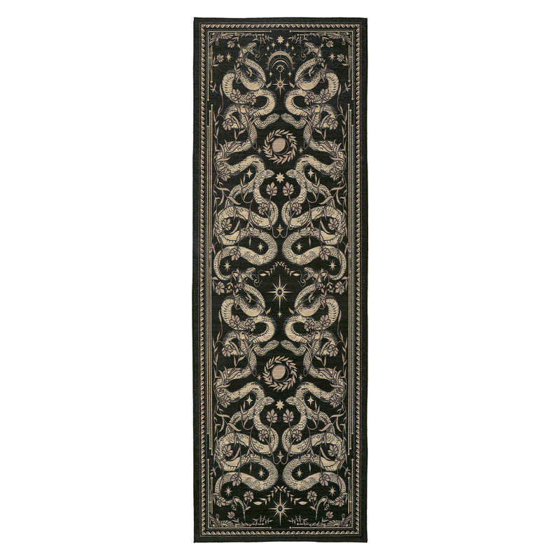 Tapis de salon Tapis de serpent Tapis antidérapant lavable Tapis antidérapant pour salle à manger, Noir