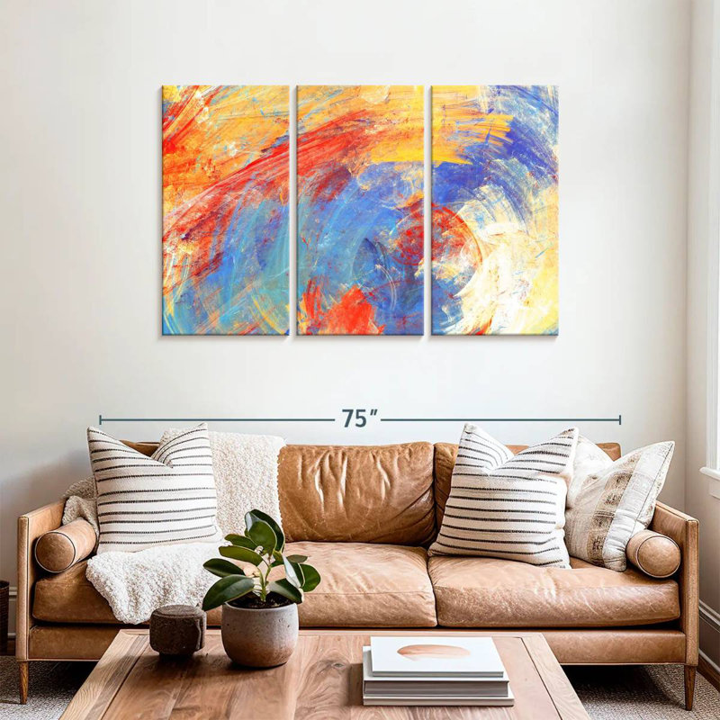 Avery rouge jaune bleu abstrait, H 36 po x l 57 po