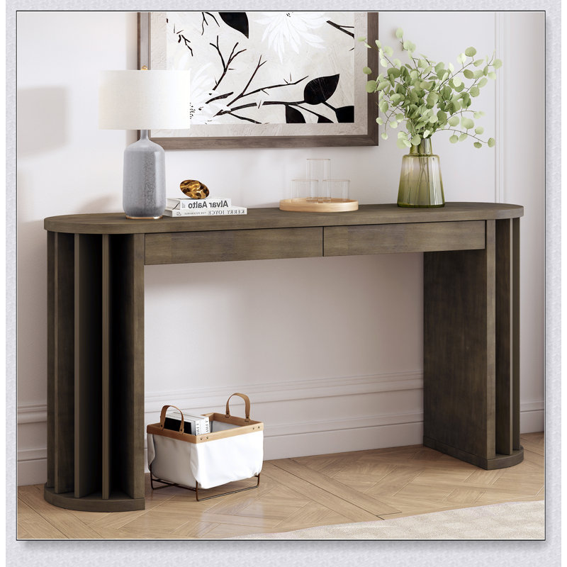 59-Inch Long Sofa Console Table With Curved And Straight Design For Living Room, Entryway, Or Hallway Space Optimization