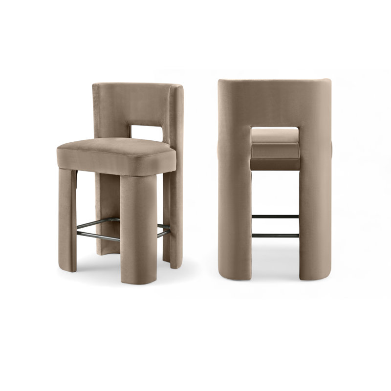 Tabouret de comptoir Zuno, Velours taupe