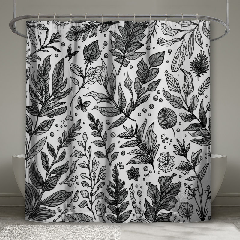 Rideaux de douche noir et blanc très botanique, L 70 po x H 84 po