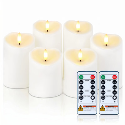 Bougies sans flamme extérieures imperméables, bougies à DEL avec télécommande et minuterie, bougies à piles, bougies électriques en plastique artificiel, blanc ivoire, ensemble de 6