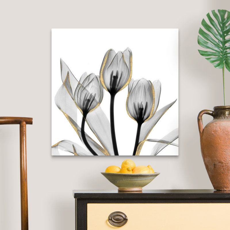 Reproduction d’art sur toile dorée ornée de tulipes 5 par Albert Koetsier, Toile tendue, H 24 po x l 24 po x P 1,25 po