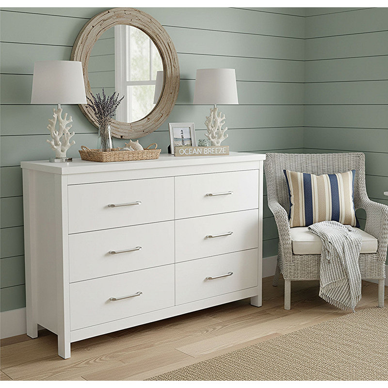 Commode basse 6 tiroirs Selena Slide Logic, Blanc / Blanc