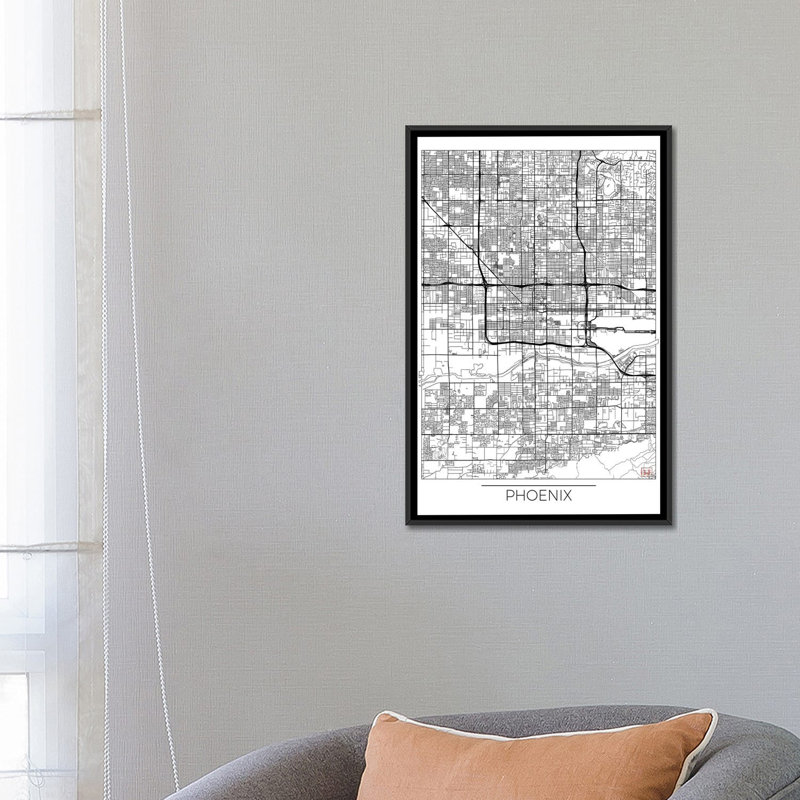 « phoenix minimal urban blueprint map », reproduction d’impression sur toile, H 26 po x l 18 po x P 1,5 po, Pas de tapis
