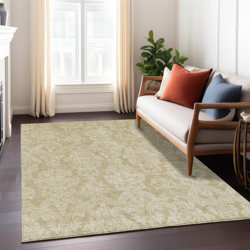 Tan Flat Woven Synthetic 5' x 7' Washable Rug