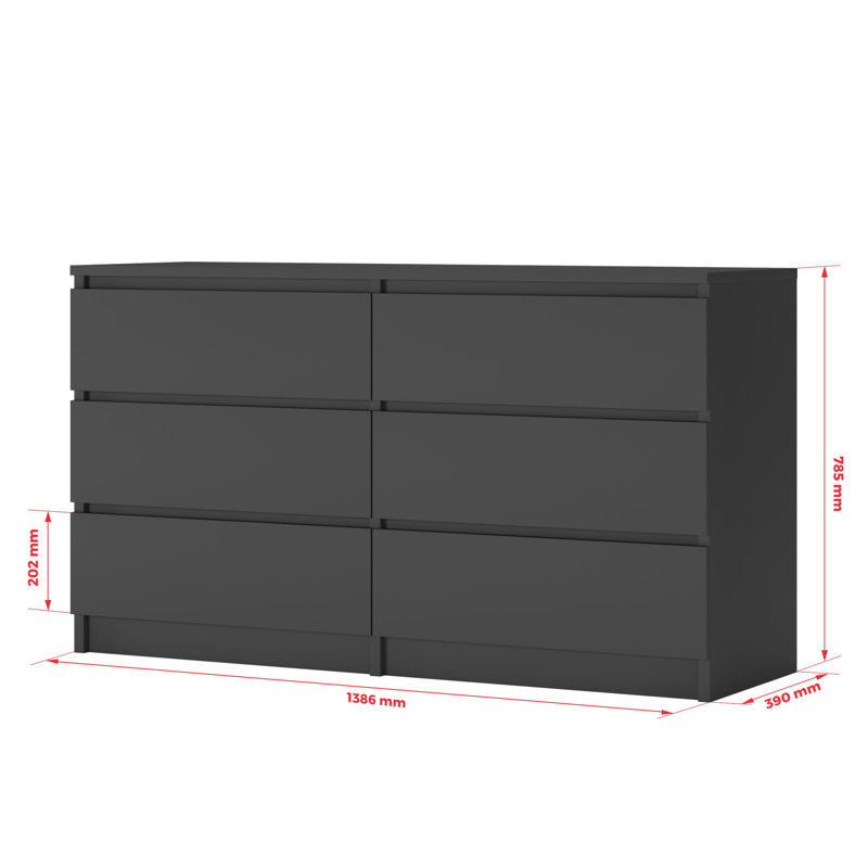 Melby 140 cm W Chest of 6 Drawers, Anthracite