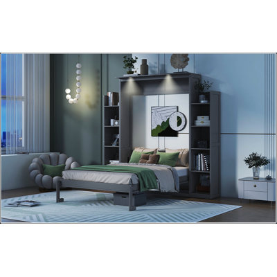 Lit escamotable mural Murphy avec tablettes et lumières DEL pour une vie compacte et multifonctionnelle