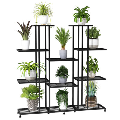 Metal Plant Stand, Large Indoor Plant Stands Decorative Black Steel Plant Shelf For Indoor Patio Garden Balcony And Yard,Tall Multi Tier Plant Stand(9