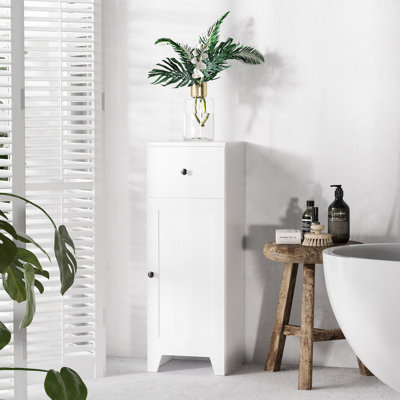 Armoire de salle de bain avec tablette réglable et tiroir - Petit look élégant blanc de style contemporain