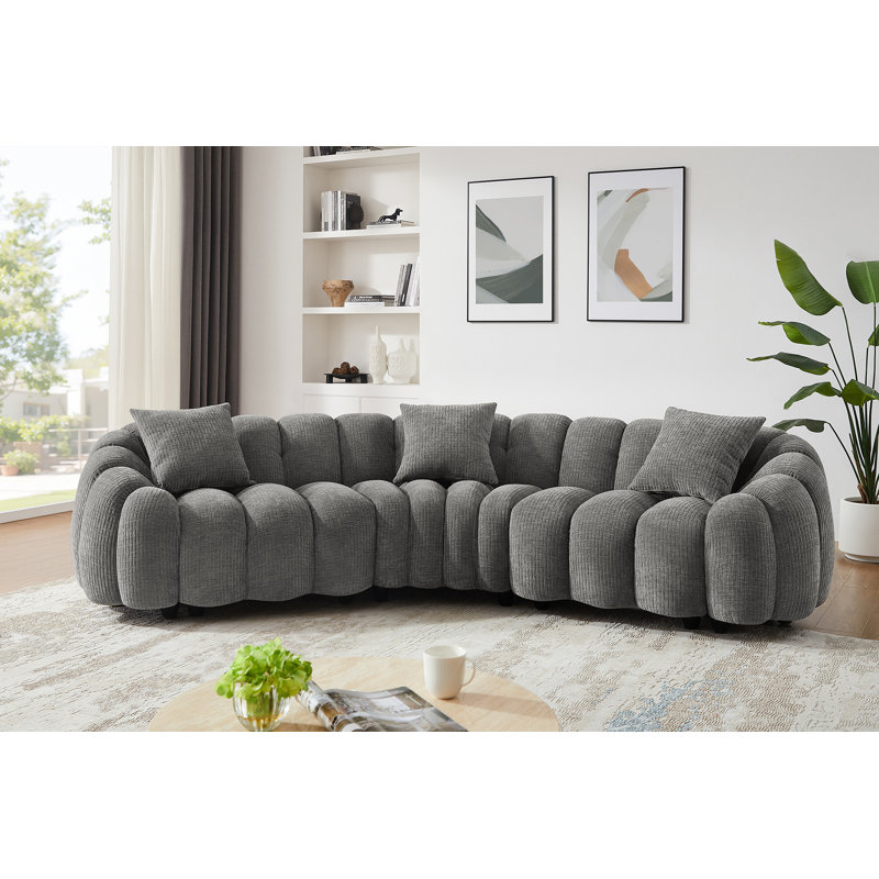 Canapé rembourré standard avec accoudoirs évasés, 28.7" H x 126.8" W x 45" D, Gris chenille