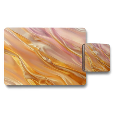 Placemat Coaster Set Metallic Gold Marble Luxe Collection Exclusive Edition With Designer Print Technology