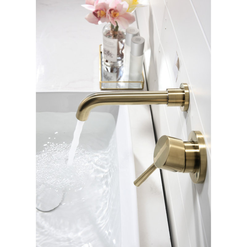 Brushed Nickel Wall Mounted Bathroom Faucet With Pop-Up Drain, Single Handle For Effective Water Control, Splash Design, Stainless Sink In Gold - Lever Optimal Flow, Noise-Reducing Aerator, Brass