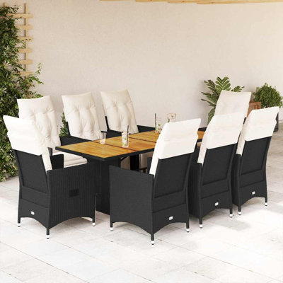 Ensemble de salle à manger de jardin noir, rotin PE blanc crème