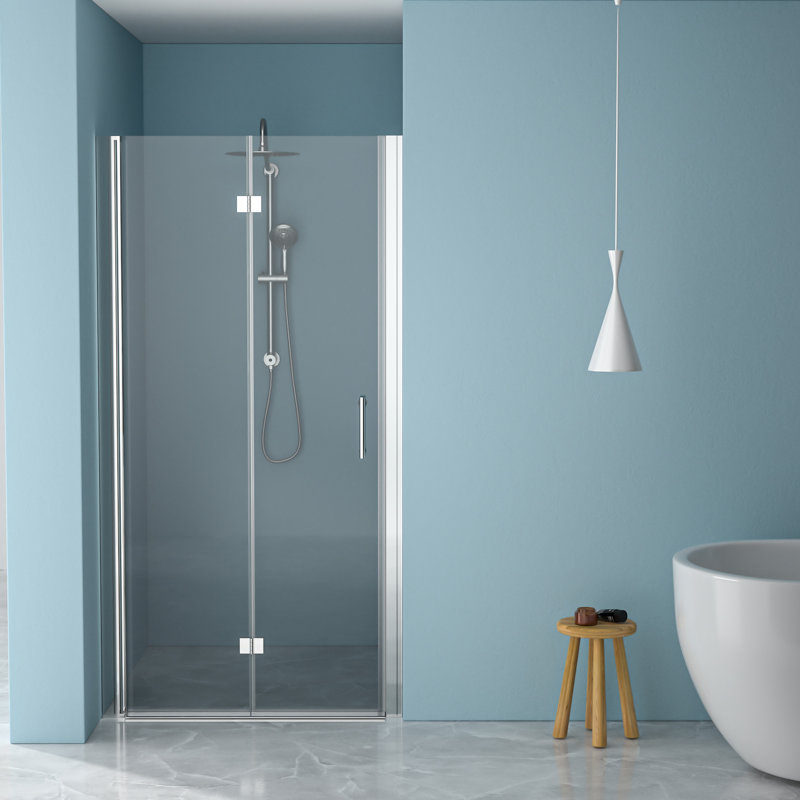 34"W X 72"H Fold Shower Door With Tempered Glass In - High-Grade Materials Water-, Stylish Bathroom Part Element Water , Space Saving